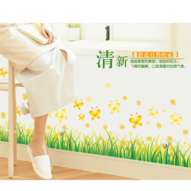 RELIZA WALL STICKER RUMPUT HIJAU BUNGA KUNING GRASS YELLOW FLOWER STIKER DINDING AY7211