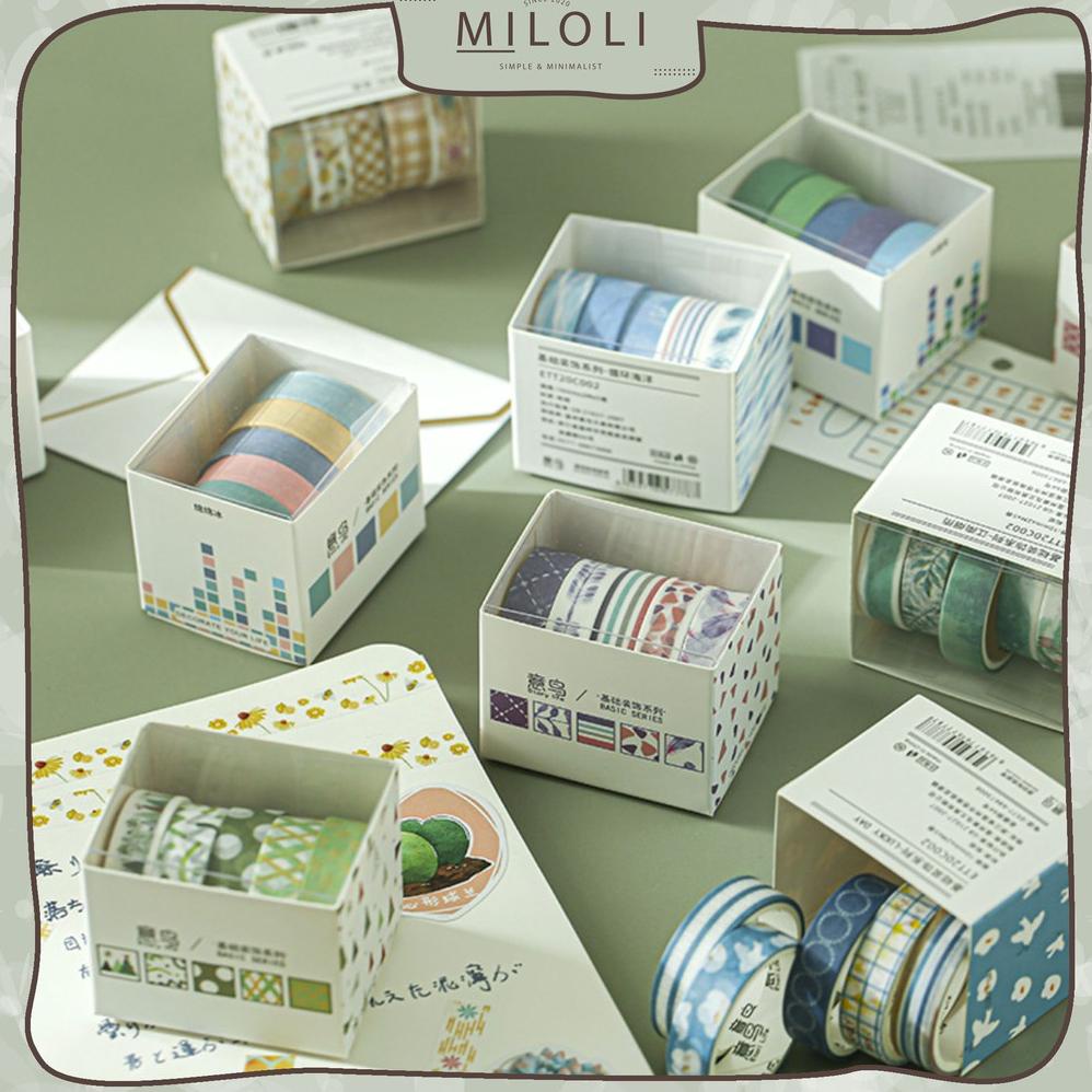 

[(BAYAR DITEMPAT) [MILOLI] 5 Rolls BASIC SERIES Pattern Washi Tape Decor Jurnal Dekor Masking Tape Scrapbook - A0019
