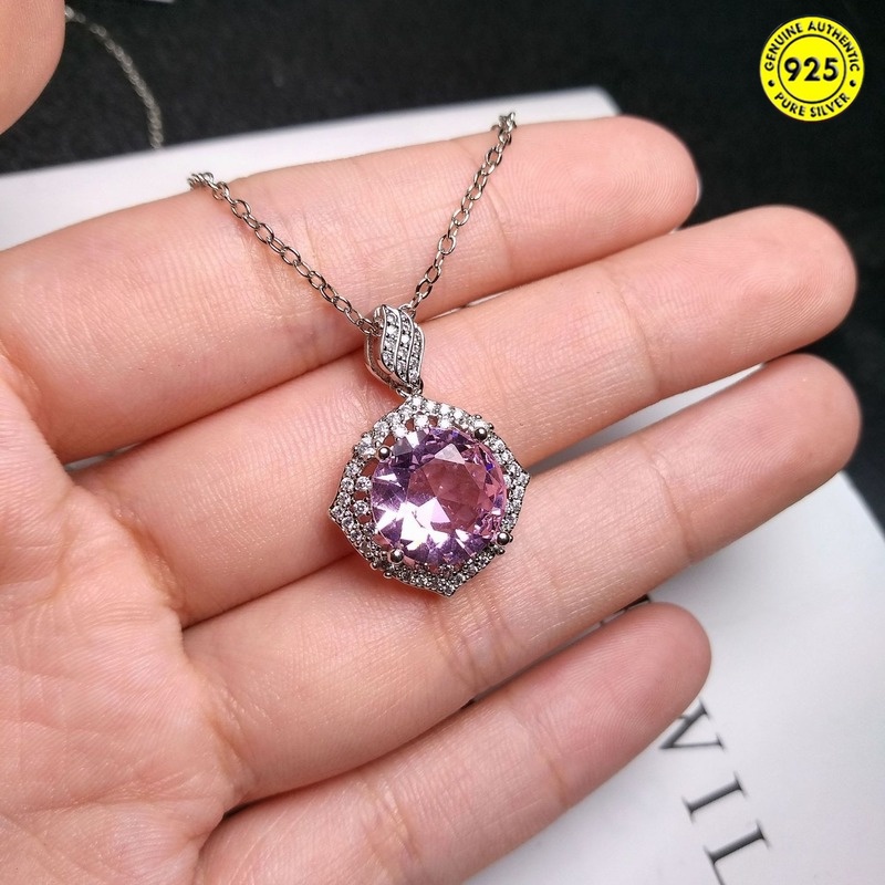 Red Crystal Blue Treasure Topaz Full Diamond Necklace Luxury Purple Diamond Pink Crystal round Pendant for Women