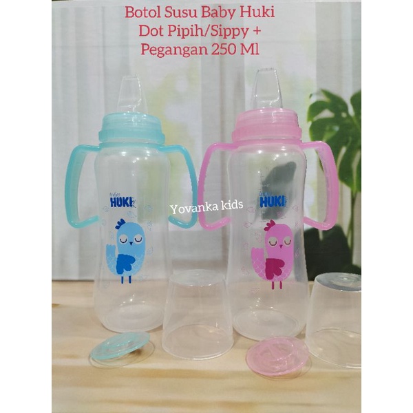 Botol Susu Huki DOT Sippy Slim+Pegangan Botol/ Baby Huki Polypropylene Bottle With Handle Soft Spout 250 Ml CI0234