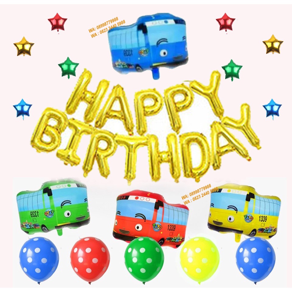 BALON FOIL HAPPY BIRTHDAY MOTIF TAYO / HAPPY BIRTHDAY MOBUL BUS ANAK