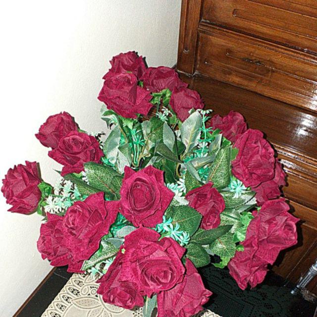 Bunga Plastik Rose/mawar Beludru/ Bunga Mawar Beludru