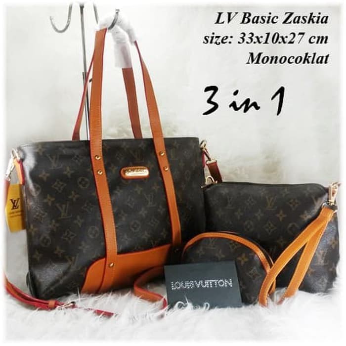 Tas Wanita Import Tas Branded LV Basic Zaskia 3In1 - Monocoklat