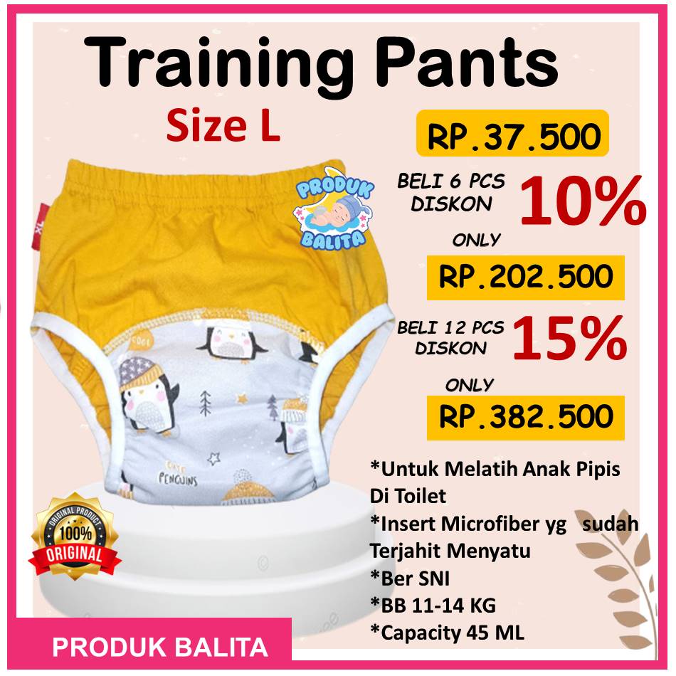 Clodi Training Pants Bayi Popok Kain Cuci Ulang Clodi Celana Latihan Pipis bayi Popok Cloth Diapers Ukuran L BB 11-14 Kg