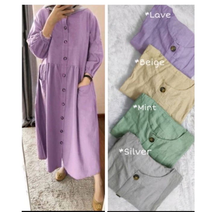 Midi Dress Jumbo Size XXL Katun Linen Rami Premium Polos Ld 120cm