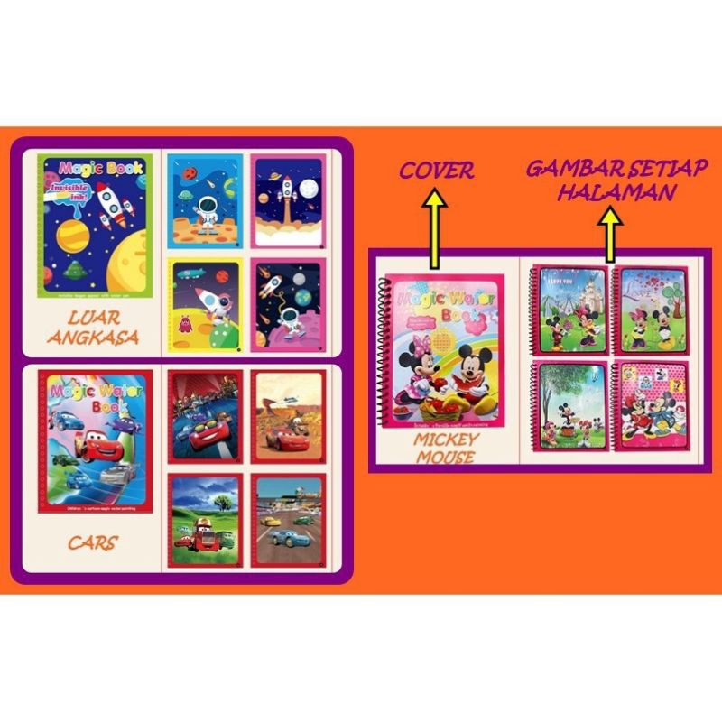 MBC044 Magic Colouring Book/ Buku Gambar Ajaib Mewarnai Anak Spidol Air Murah Full Colour