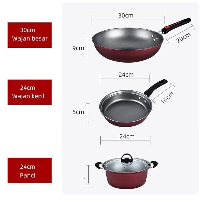 Panci set idola 4pcs / cookware set idola / panci set anti lengket / panci set teflon / panci teflon