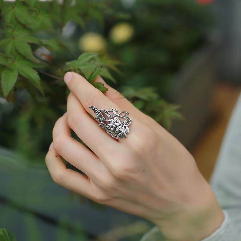 Cincin Model Terbuka Desain Bulu Merak Gaya retro Eropa Amerika adjustable Untuk Wanita