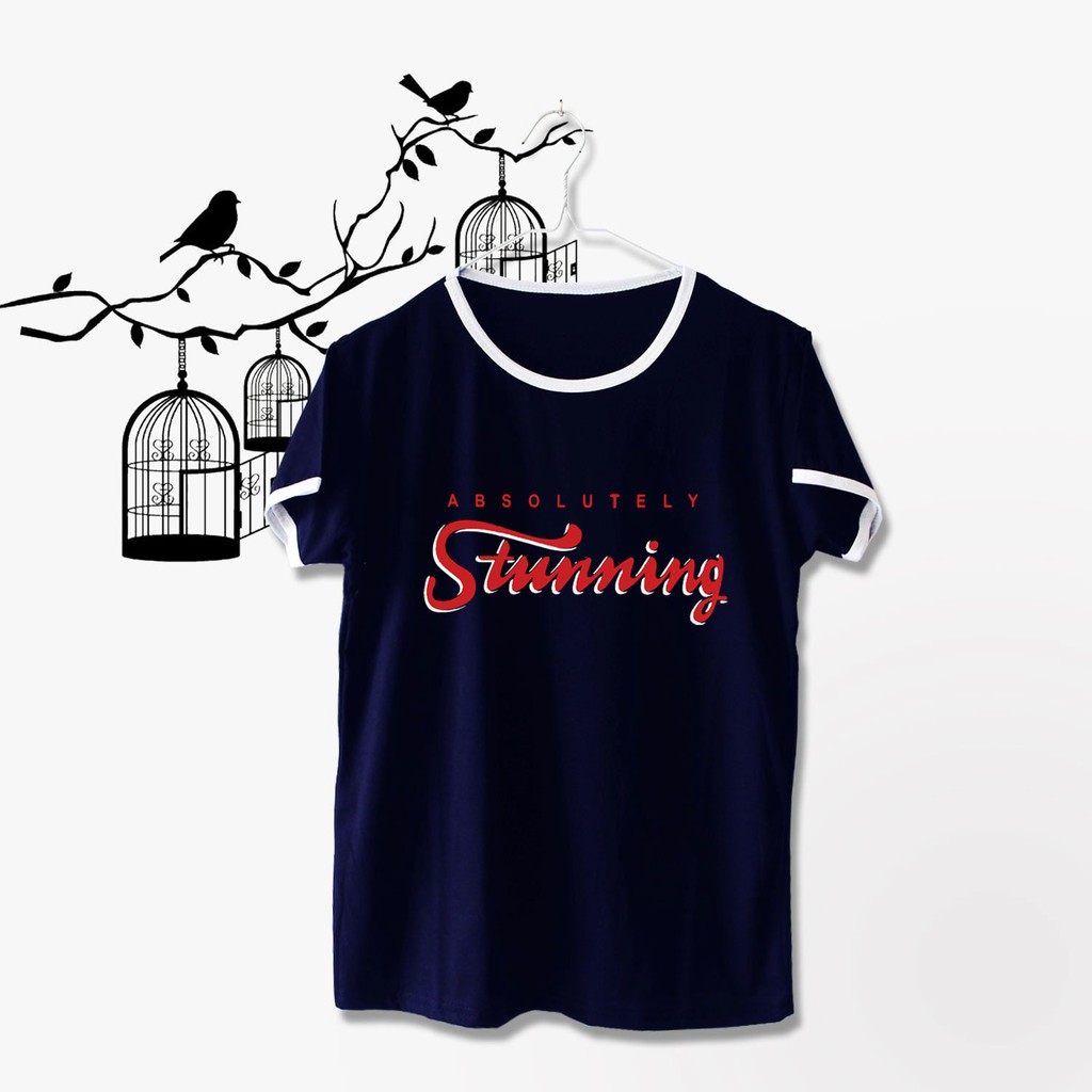 Ringer Tee / T-Shirt / Kaos Wanita Absolutely Stunning Warna Navy