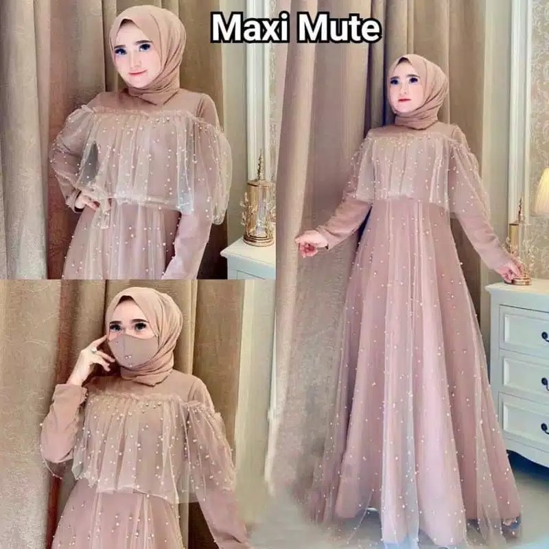 MAXI GAMIS MUTE GAMIS WANITA MUSLIM / MAXI DRESS BAHAN MOSCREPE KOMBY MUTIARA TANPA MASKER-1