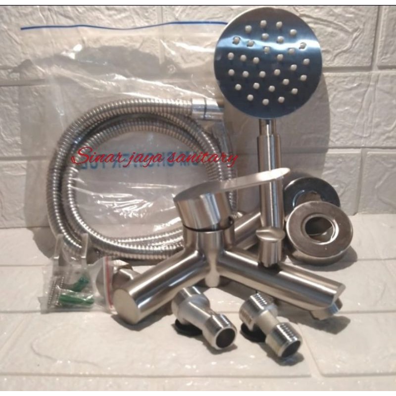 Kran bathtub set panas dingin stainless sus 304 / kran mixer stainless / Kran hand shower stainless murah