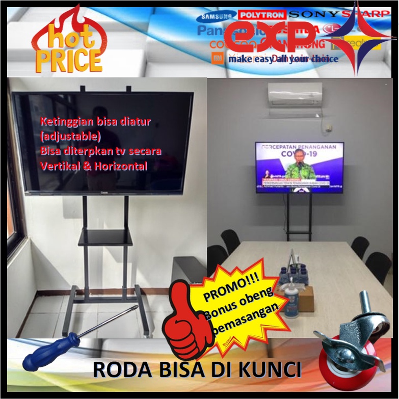 Garansi cocok!!! Bracket TV Standing 32&quot; s/d 65&quot; UNIVERSAL pakai RODA KOKOH 100% BESI MURNI-4