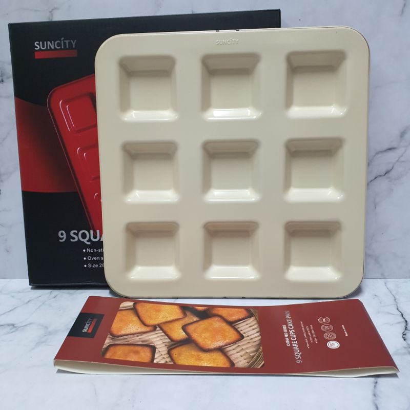 suncity Red square 9 cups cake pan / baking pan / loyang kue cookies