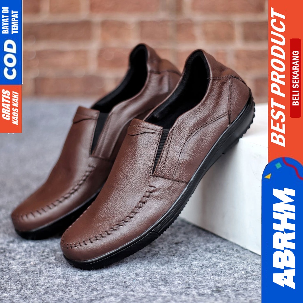 ABRHM WILD Sepatu Casual Slip On Kulit Asli Hitam