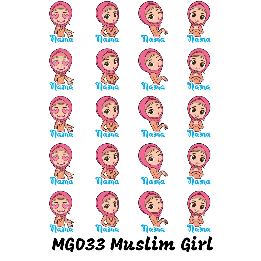 

Sticker Nama Cutting Label Waterproof Tahan Air Muslim Girl 33 (MG033)