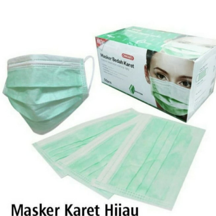 New Masker Karet Earlopp Hijau box 50pcs Tissu 3ply