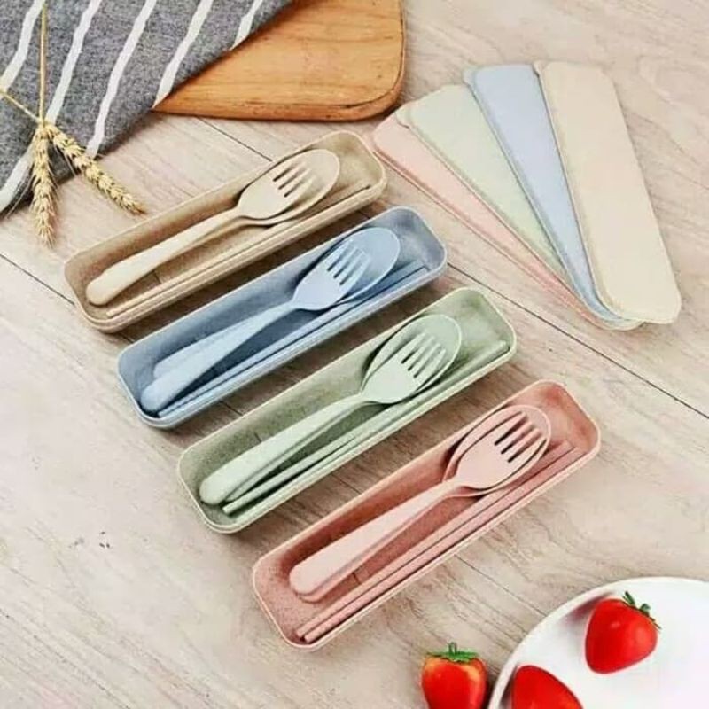 Set alat makan sendok garpu sumpit  cutlery set lengkap kotak wadah portable kitchen eatery