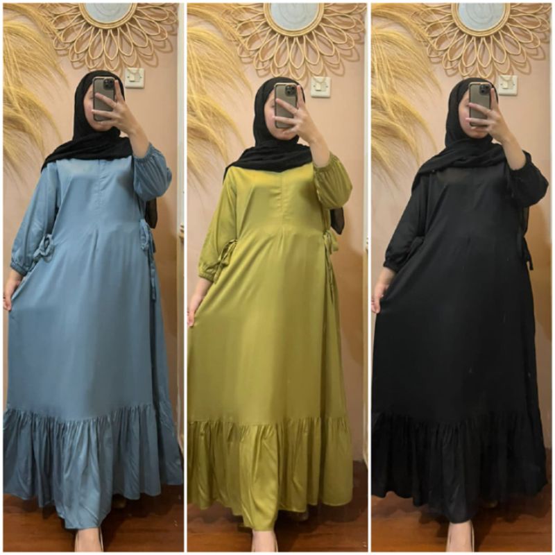 BISA COD GAMIS POLOS TALI SAMPING PINGGIR MIDI DRESS MAXI KATUN RAYON PREMIUM POLOS BUSUI JUMBO OOTD