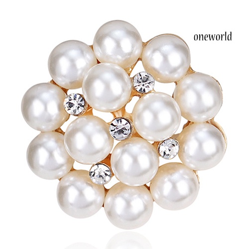OW@ Flower Rhinestone Imitation Pearl Brooch Pin DIY Bridal Wedding Bouquet Decor