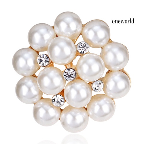 OW@ Flower Rhinestone Imitation Pearl Brooch Pin DIY Bridal Wedding Bouquet Decor