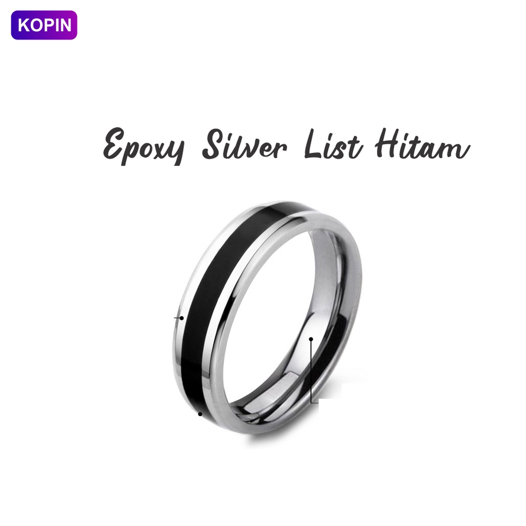 Cincin Titanium Wanita Anti Karat Pria Silver List Hitam