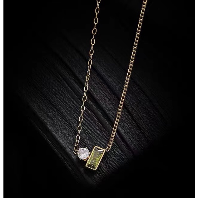 Olive Green Haoshi Pendant Necklace Titanium Steel Rantai Emas 18K Berkelas All-Match Rantai Pendek Perempuan