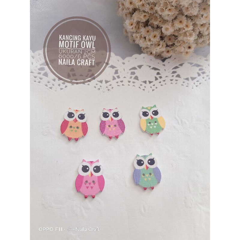 Kancing Kayu Motif OWL
