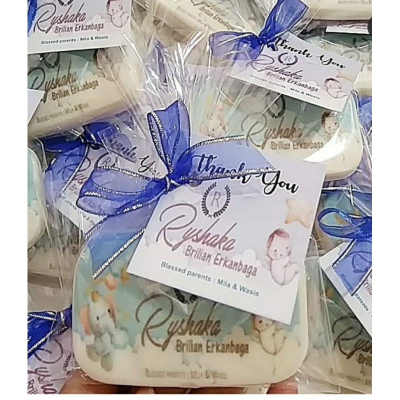 Souvenir sabun decoupage murah bergambar aqiqah khitan lahiran ulang tahun mitoni 7 bulanan baby