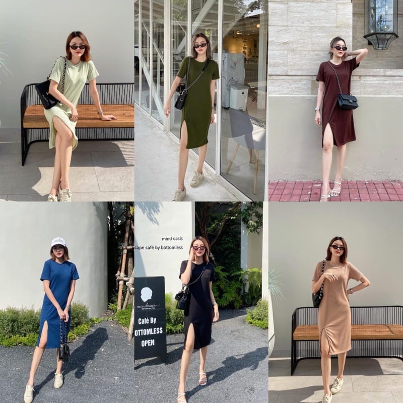 Tq88indonesia Fashion Baju Dress Kaos Wanita Terbaru / Chloe Slit Dress / Dress Wanita Kekinian / Ootd