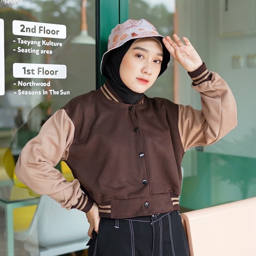 Crop Baseball Jaket - Jaket Crop Baseball Wanita