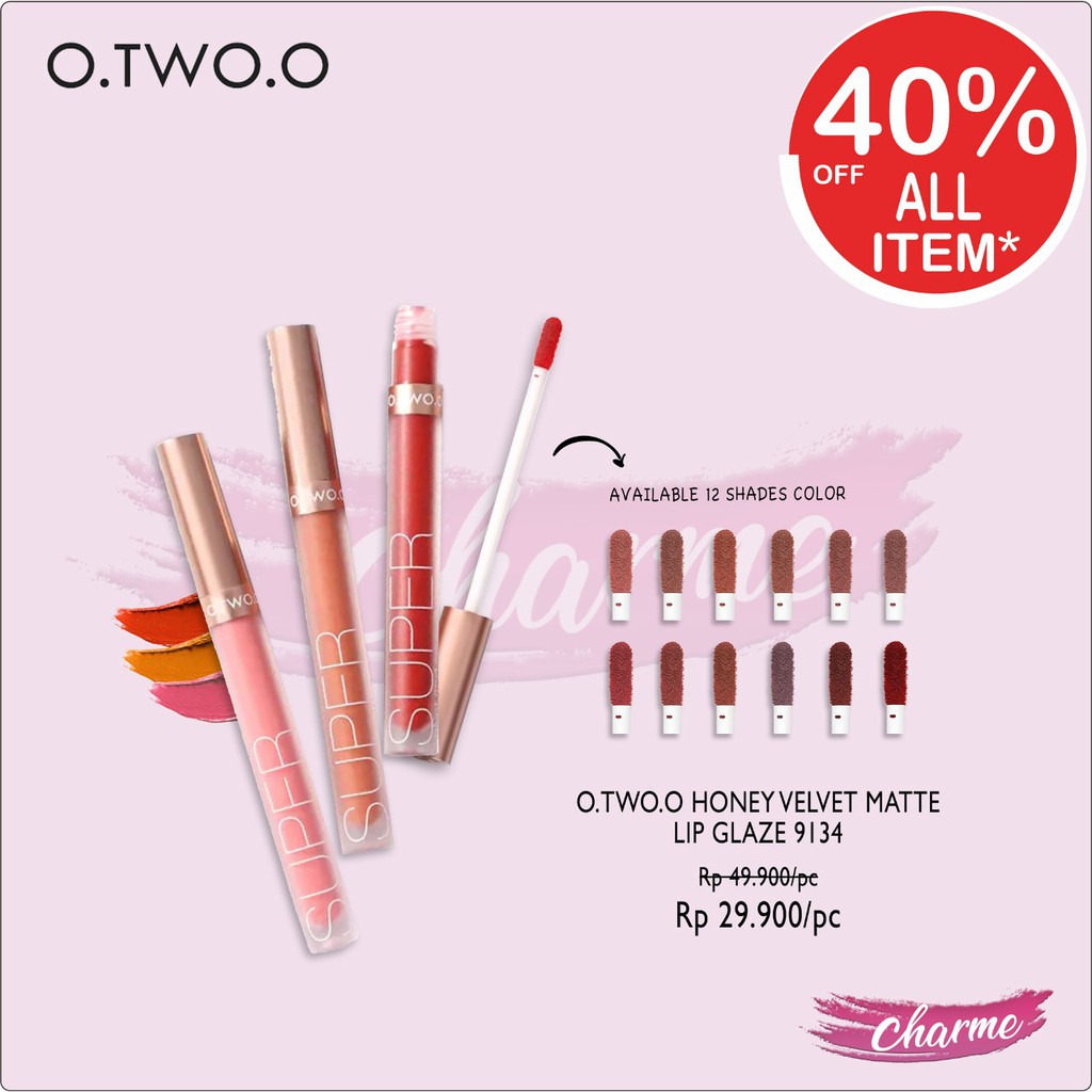 (READY&amp;ORI) O.Two.O Honey Whisper Velvet Matte Lip Glaze Lipstik Anti Air Tahan 24 Jam 9134 Lipstick