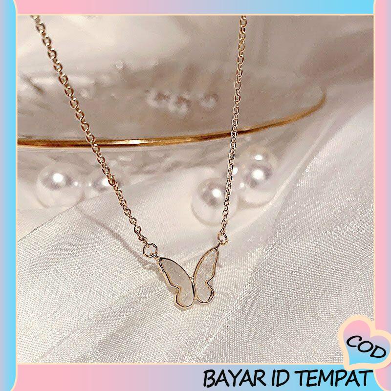 COD❤️ Korea Kalung Kupu-kupu Manis Warna Kalung Fashion Liar Necklace-A.one