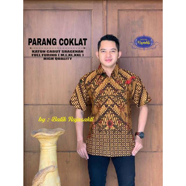 Batik Solo PARANG COKLAT Kemeja Pria Katun Cabut Sragenan Full Furing