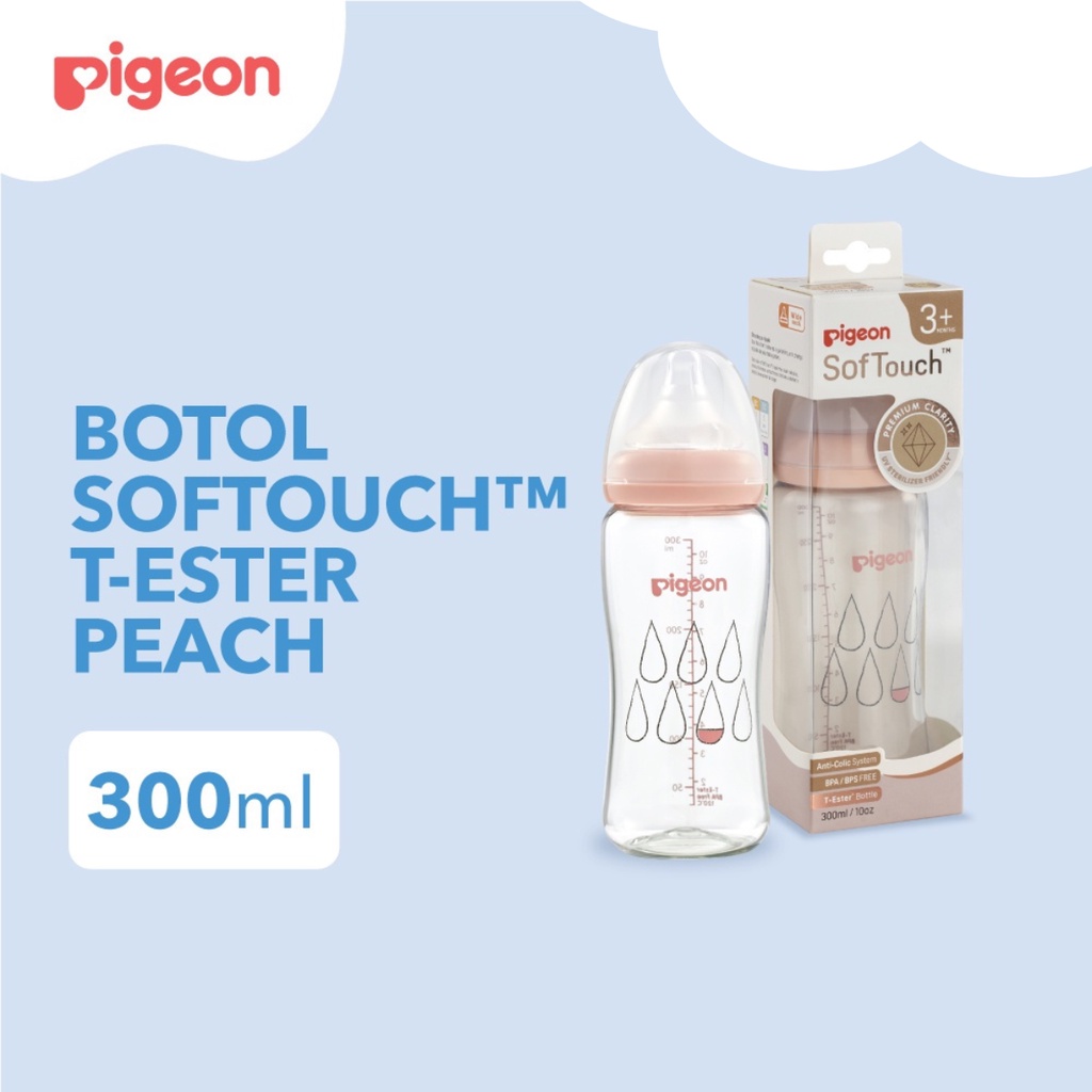 Pigeon SofTouch Peristaltic Plus PP Wide Neck Bottle T-Ester Peach 3m+ Bulan Botol Susu 300ml