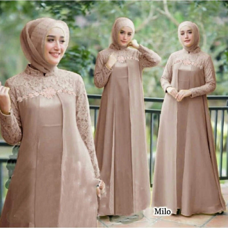 Gamis Maxi / Baju Dress Wanita Muslim Elena Jahit Renda Good Quality