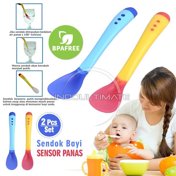 2pc Sendok makan Bayi SENSOR PANAS Lentur BPA FREE sendok silicone peralatan makan bayi mpasi SDB-03