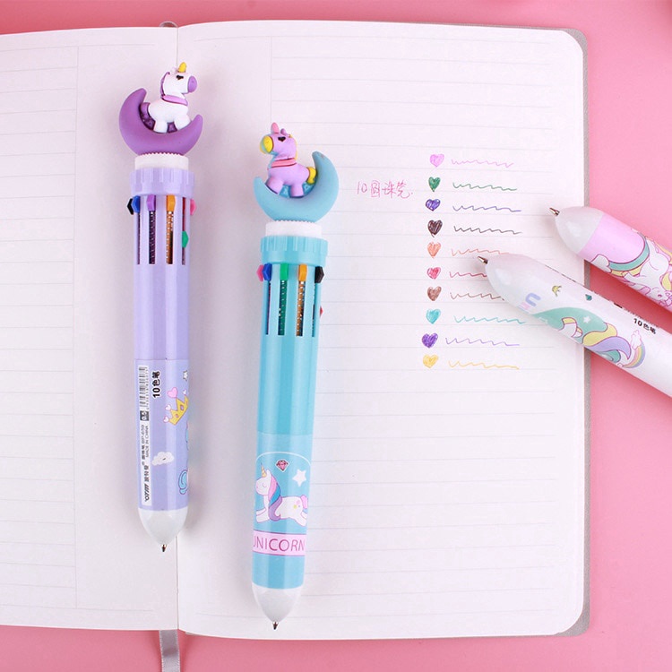 Cartoon 10 Colors Moon Unicorn/Mermaid/Dinosaur/Pig Ballpoint Pens Multi-color Press Ball Pen