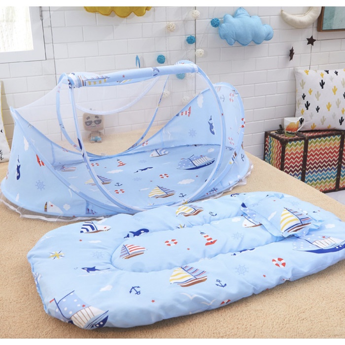 Kelambu Bayi KL13 Motif Boat Perahu | Musik series 3in1 Kasur + Bantal