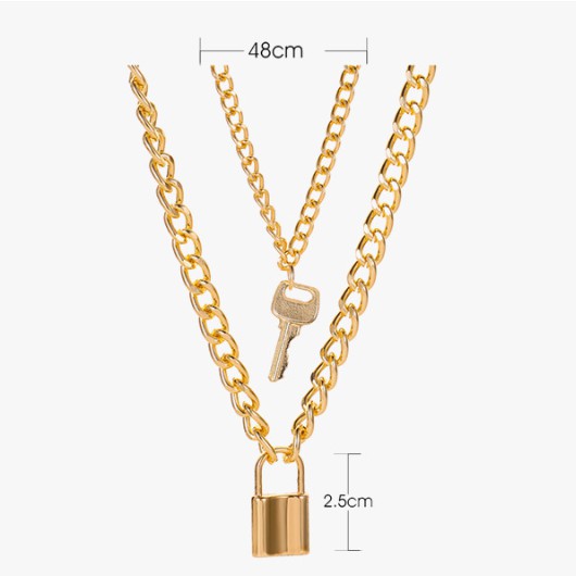 【Anti karat】COD Korean Fashion Kalung Gembok Emas Liontin Rantai Wanita Retro Simple Kunci L08