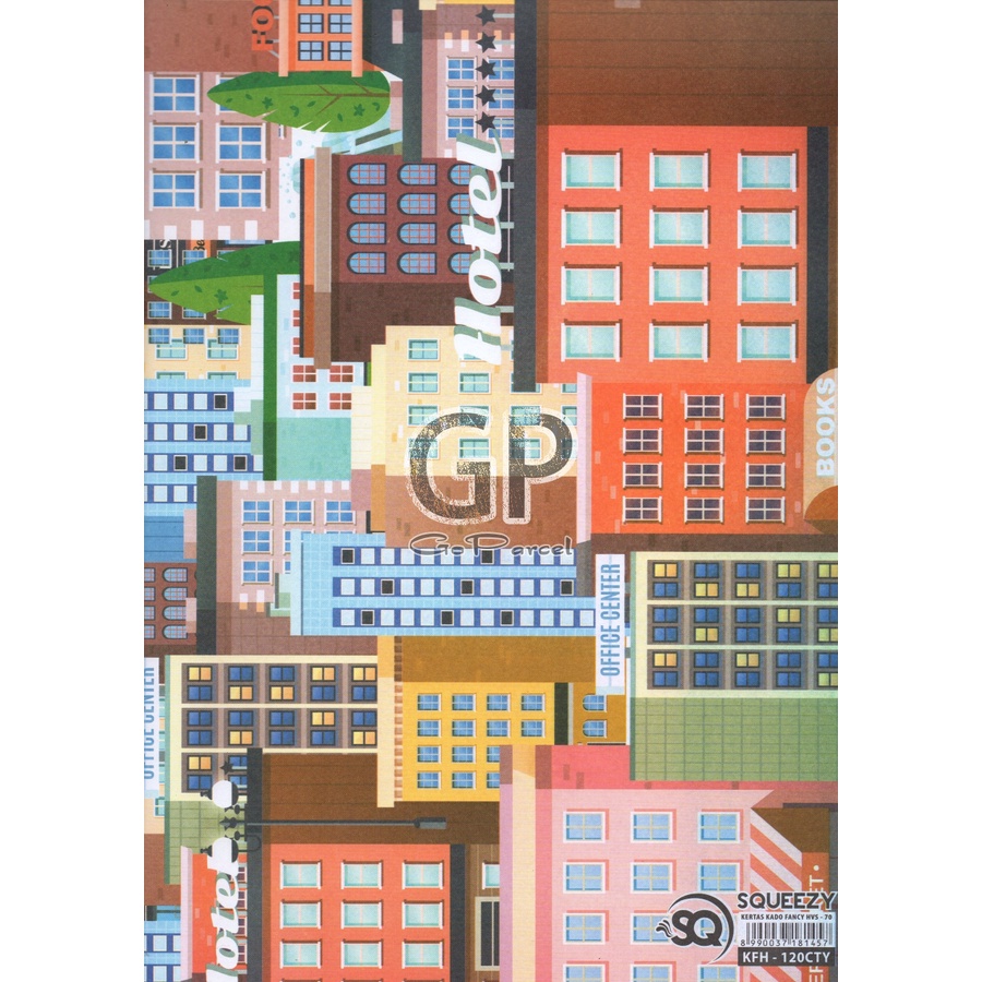 ( 5 Lembar ) KERTAS KADO SQ DOFF - GIFT WRAPPING PAPER MODERN CITY BUILDING KOTA EUSTHATIC