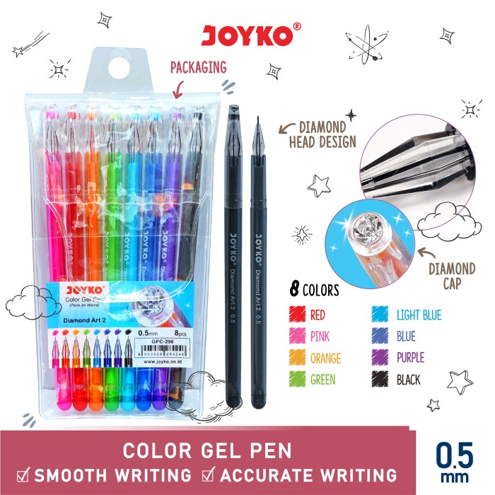 

TULIS-ALAT- COLOR GEL PEN PENA JEL WARNA JOYKO GPC-296 DIAMOND ART2 8 WARNA 0.5 MM -ALAT-TULIS.