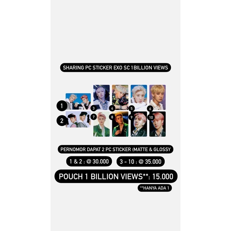 EXO SC SEHUN CHANYEOL merchandise merch 1Billion Views 1BV 1 Billion Views PC Photocard Sticker