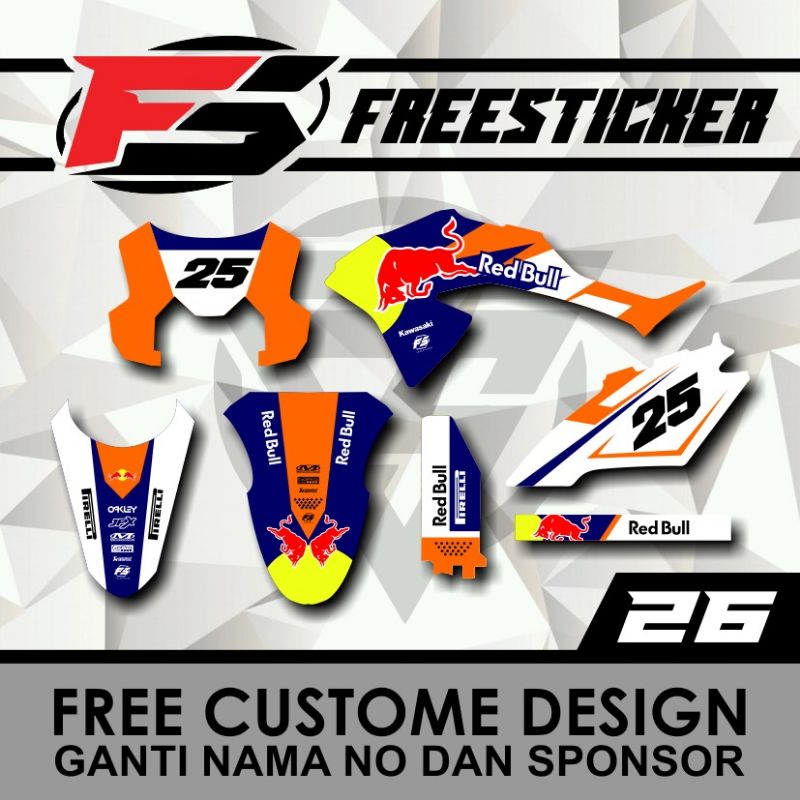 DECAL KLX 150 BF ORANGE REDBULL BIRU