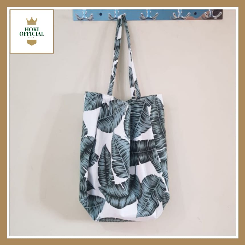 Totebag Kanvas Tas Wanita Kapasitas Besar Belanja Sederhana Bahu Tas Warna Solid Tas Dapat Digunakan Kembali Designer Totebag Kekinian Motif Bunga Daun