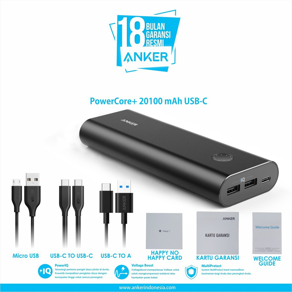 Anker PowerCore+ 20100 Power Bank PB 20100 Mah USB - C Black A1371611