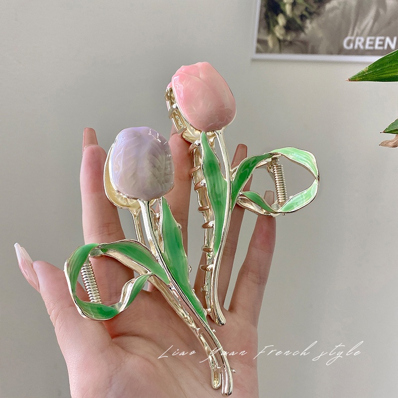 AY(CN) Jepit Rambut Cakar Bentuk Tulip Bahan Logam Untuk Wanita