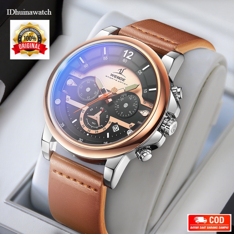 WEIDE Jam Tangan Pria Anti Air Chronograph Kasual Mewah untuk Kalender otomatis Pria Arloji Fesyen O