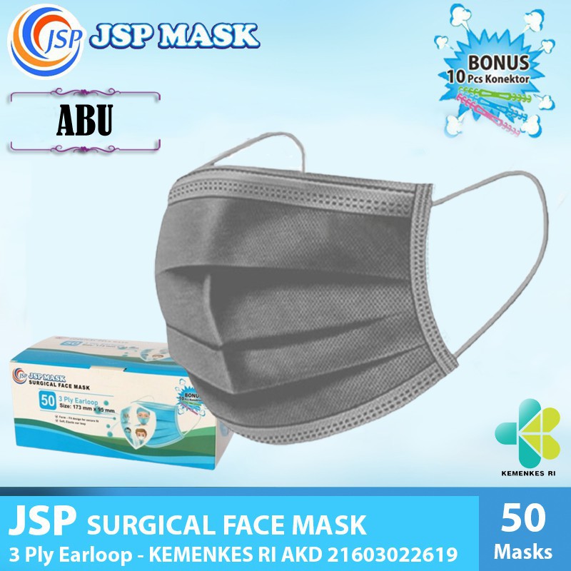 Masker Surgical Face Mask JSP Mask 3 Ply isi 25 pcs Free 2 Konektor  Model Convex Korea Evo