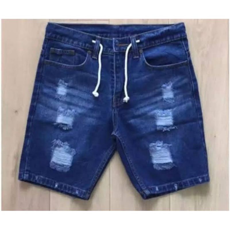 CELANA PENDEK JEANS SOBEK TALI KOLOR RAWIS / CELANA DISTRO PRIA RAWIS