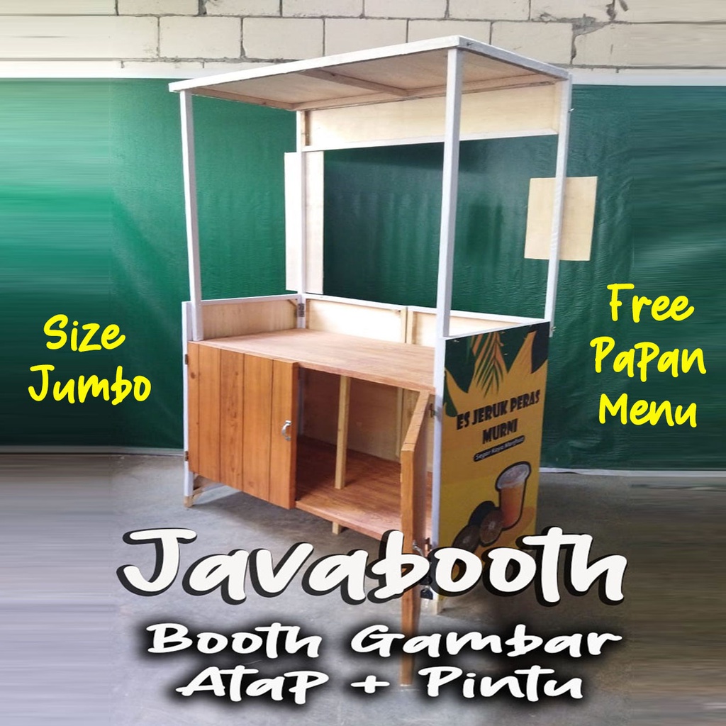 Booth Portable Kayu Jumbo 140x90x45 cm Bonus Atap + Pintu+Rak Depan